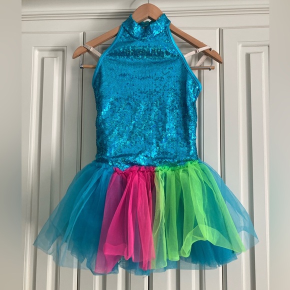 Weissman Blue Sequined Leotard Colorful Tutu Dance Costume Size Large Child - Picture 1 of 4